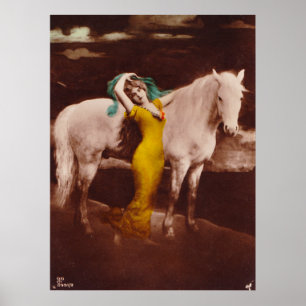 Victoriaans Romantisch meisje met witte stallion H Poster