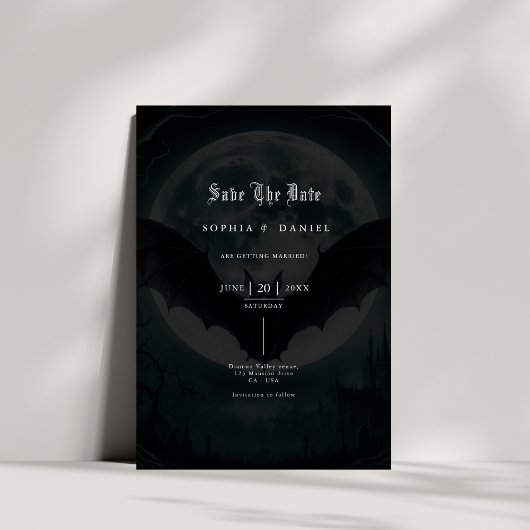 Victoriaans romantische gotische bruiloft save the date