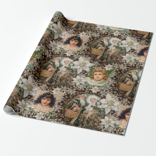 Victoriaans Romantische kerst Cadeaupapier (Uitgerold)