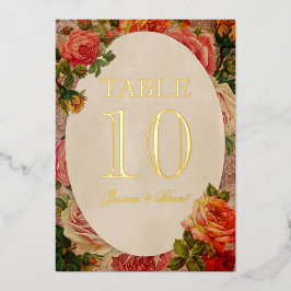 Victoriaans Romantische Rozen Gold Foil Tabelnumme Folie Uitnodiging