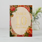 Victoriaans Romantische Rozen Gold Foil Tabelnumme Folie Uitnodiging (Staand Voorkant)