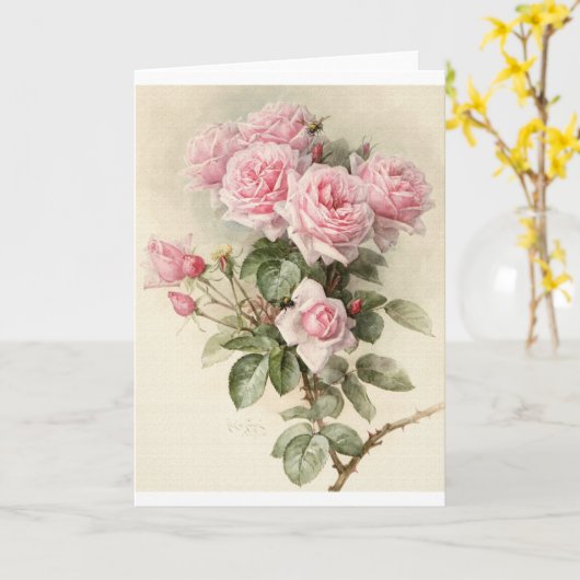  Victoriaans Romantische Rozen Kaart (Gele Bloem)