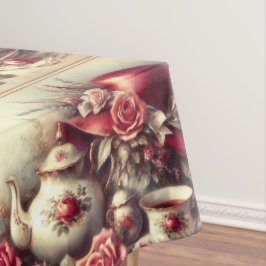 Victoriaans rood roos Pet en theepot tafelkleed