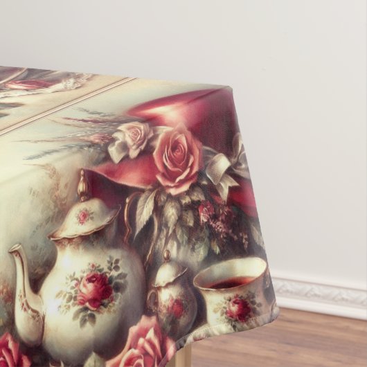 Victoriaans rood roos Pet en theepot tafelkleed (Voorbeeld)