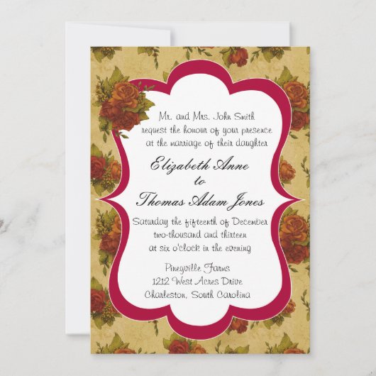 Victoriaans Roos bruiloft uitnodiging (Voorkant)