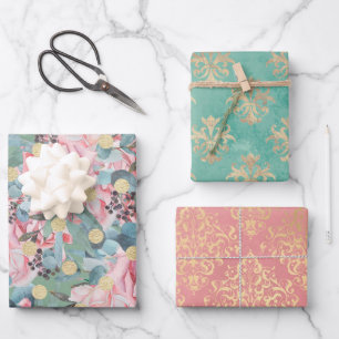 Victoriaans roos damask fleur de lis elegant  inpakpapier vel