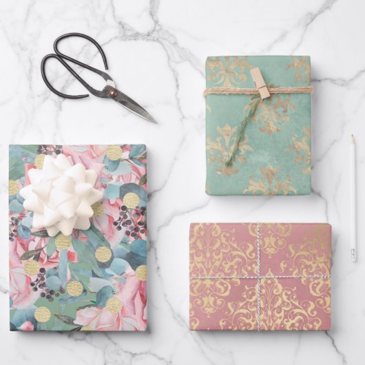 Victoriaans roos damask fleur de lis elegant inpakpapier vel (Voorkant)