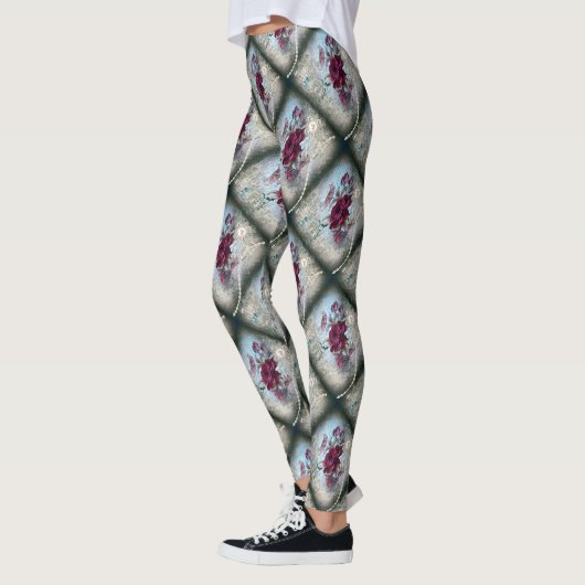 Victoriaans Roos efemerapatroon Leggings (Links)