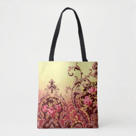 Victoriaans roos Elegant Bloemig  Rood Goud Tote Bag