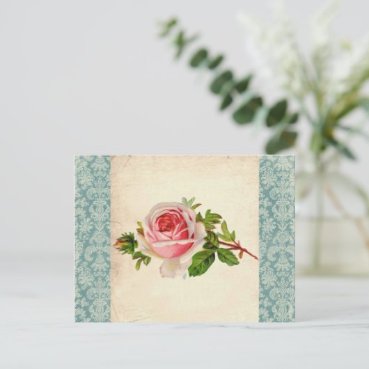 Victoriaans Roos en Damask Briefkaart (Staand voorkant)