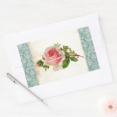 Victoriaans Roos en Damask Rechthoekige Sticker (Envelop)