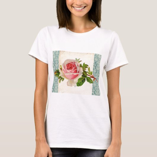 Victoriaans Roos en Damask T-shirt (Voorkant)
