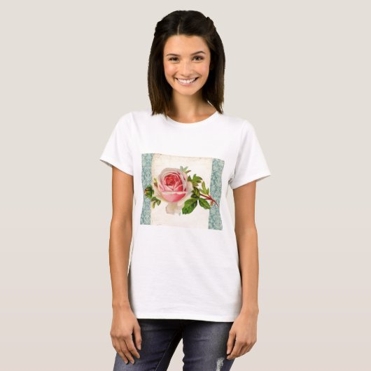 Victoriaans Roos en Damask T-shirt (Voorkant volledig)
