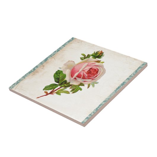 Victoriaans Roos en Damask Tegeltje (Zijkant)