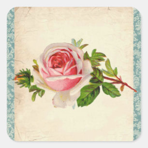 Victoriaans Roos en Damask Vierkante Sticker