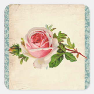 Victoriaans Roos en Damask Vierkante Sticker