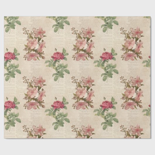 Victoriaans Roos en tekst Ephemera Cadeaupapier (Vlak)