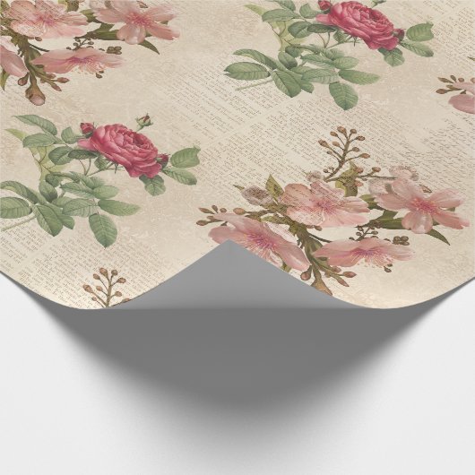 Victoriaans Roos en tekst Ephemera Cadeaupapier (Hoek)