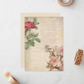 Victoriaans Roos en tekst Ephemera Notitiekaartje (Voorkant / Achterkant in situ)