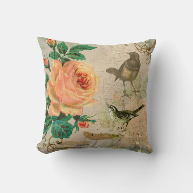 Victoriaans Roos en vogeltuin Kussen (Voorkant)