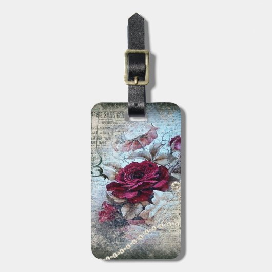 Victoriaans Roos Ephemera Bagagelabel (Voorkant verticaal)