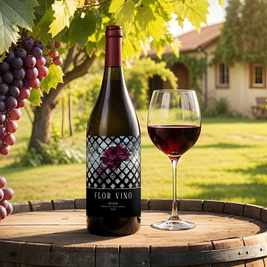 Victoriaans Roos Ephemera Floral Wijn Etiket