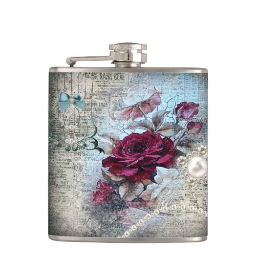 Victoriaans Roos Ephemera Heupfles (Voorkant)