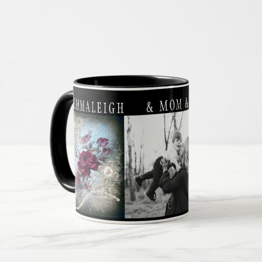 Victoriaans Roos Ephemera Monogram Mok (Voorkant links)