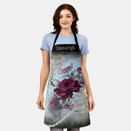 Victoriaans Roos Ephemera Schort (Gedragen)
