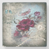 Victoriaans Roos Ephemera Stenen Onderzetter (Voorkant)