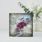 Victoriaans Roos Ephemera Sweet Sixteen Kaart (Staand voorkant)