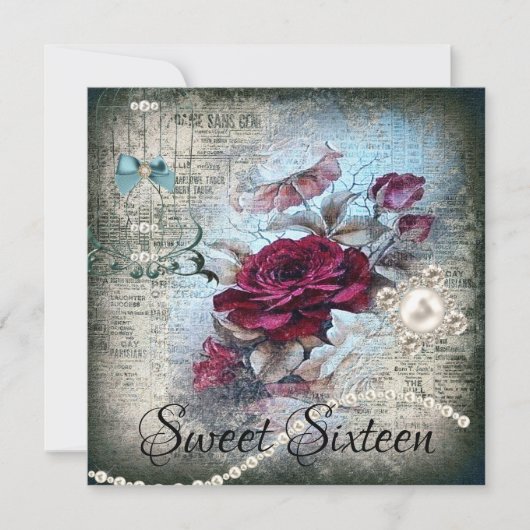 Victoriaans Roos Ephemera Sweet Sixteen Kaart (Voorkant)