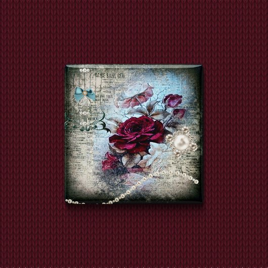 Victoriaans Roos Ephemera Vierkante Button 5,1 Cm