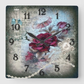 Victoriaans Roos Ephemera Vierkante Klok (Voorkant)