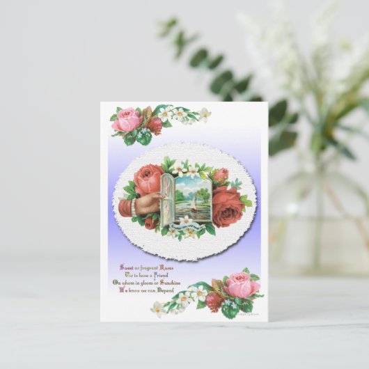 Victoriaans Roos Floral Friendship Kaart (Staand voorkant)