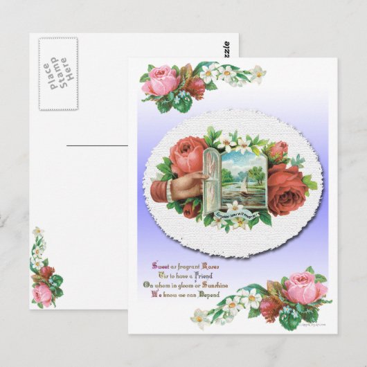 Victoriaans Roos Floral Friendship Kaart (Voorkant / Achterkant)