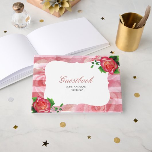 Victoriaans Roos Floral Wedding Gastenboek (Voorkant open)
