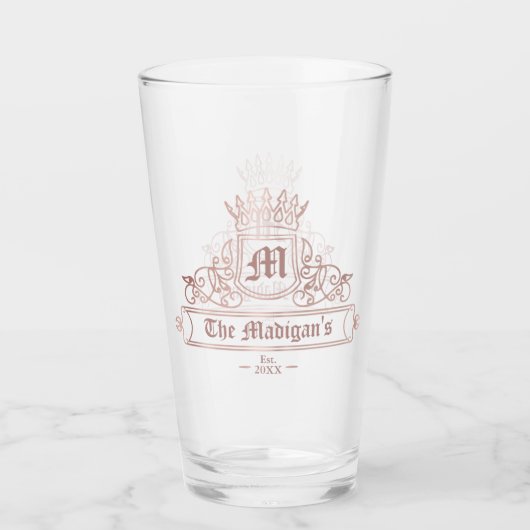 Victoriaans Roos Gold Crown Monogram Pint Bar Glas (Voorkant)