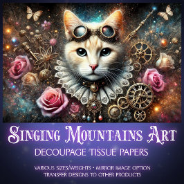 Victoriaans Roos Gold Steampunk Cat Decoupage Tissuepapier