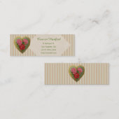 Victoriaans Roos Hart en gestreepte linnen Mini Visitekaartje (Voorkant / Achterkant)