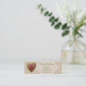 Victoriaans Roos Hart en gestreepte linnen Mini Visitekaartje (Staand voorkant)