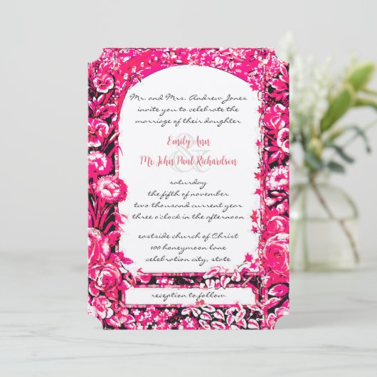 Victoriaans Roos in Fuchsia Kaart (Staand voorkant)