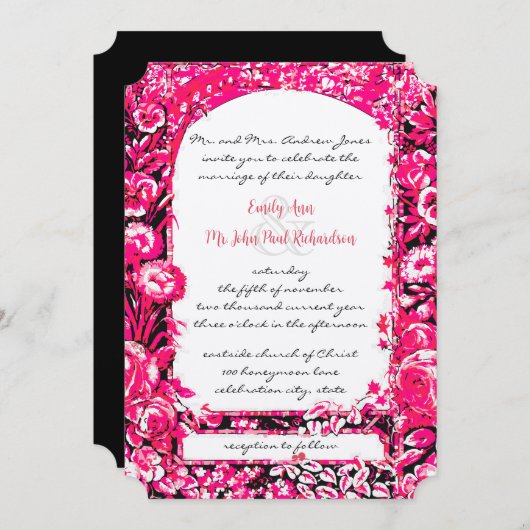 Victoriaans Roos in Fuchsia Kaart (Voorkant / Achterkant)