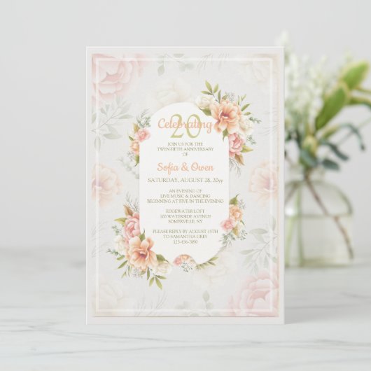 Victoriaans Roos Jubileum Uitnodiging (Staand voorkant)