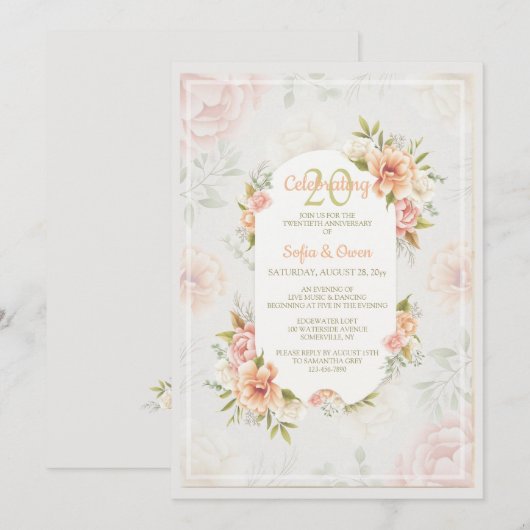 Victoriaans Roos Jubileum Uitnodiging (Voorkant / Achterkant)