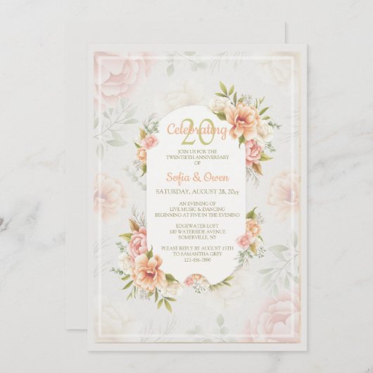 Victoriaans Roos Jubileum Uitnodiging (Voorkant / Achterkant)