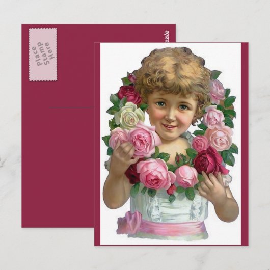 Victoriaans Roos krans meisje Briefkaart (Voorkant / Achterkant)