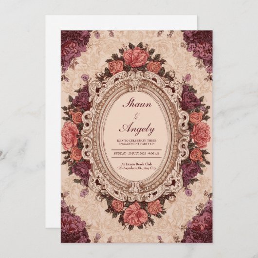 Victoriaans Roos Lijst bruiloft Kaart (Voorkant / Achterkant)