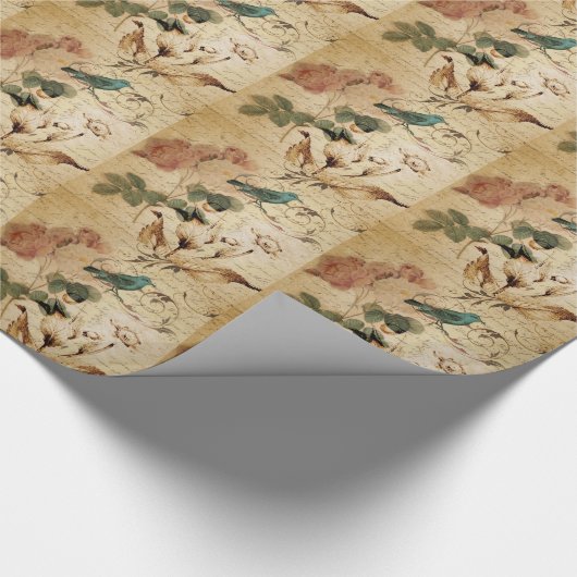 Victoriaans Roos Parijs Scripts franse vogelbotani Cadeaupapier (Hoek)