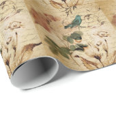 Victoriaans Roos Parijs Scripts franse vogelbotani Cadeaupapier (Rol Hoek)